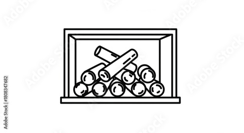 Illustration of cozy fireplace with firewood logs for winter season home decor and heating design concept