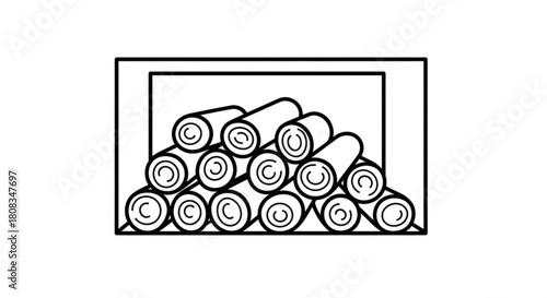 Fireplace with logs vector drawing for home heating and winter season design, firewood stack illustration element