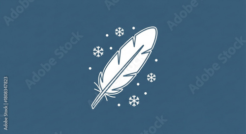 Winter feather illustration with snowflakes for seasonal design and christmas holiday themes vector graphics