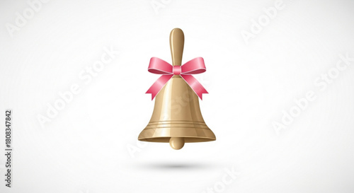 Download golden christmas bell with pink ribbon vector illustration for free, high resolution, 100 char