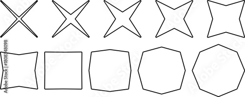 Abstract geometric transformation set polygon to star evolving shape collection outlined vector design isolated illustration symmetry mathematics geometry visual education material pattern transition