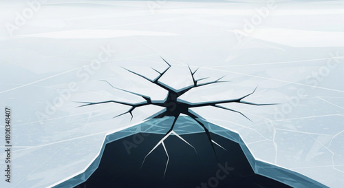 Frozen ice crack surface texture background winter season cold weather risk danger fragility frozen lake