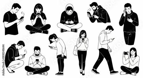 People engrossed in smartphones, showcasing modern communication and digital interaction.