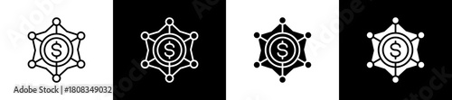Defi icon variations in line and glyph style on black and white background