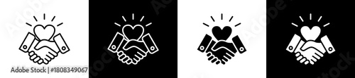 Empathy icon variations in line and glyph style on black and white background