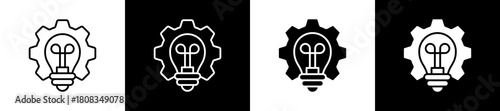 Implementation icon variations in line and glyph style on black and white background