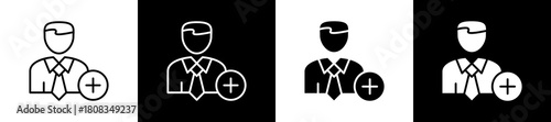 Hiring icon variations in line and glyph style on black and white background