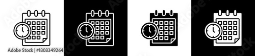 Calendar icon variations in line and glyph style on black and white background