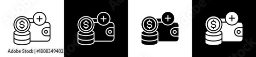 Amount icon variations in line and glyph style on black and white background