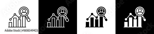 Analytic icon variations in line and glyph style on black and white background