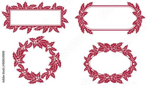 Elegant holly frame set for holiday cards, invitations, and festive designs originally vector