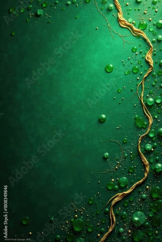 Deep emerald backdrop with shimmering gold veined overlay, textured effect , decor, golden