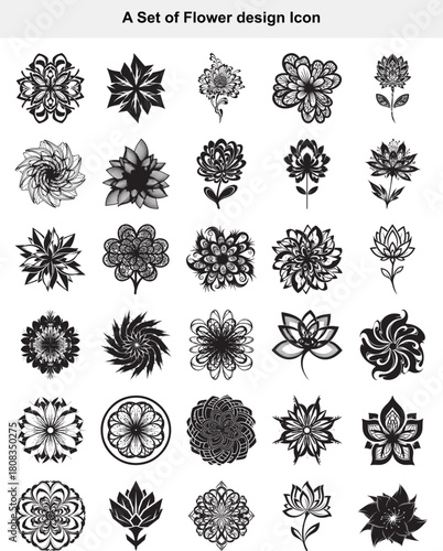 Set of floral design vector icons and ornaments