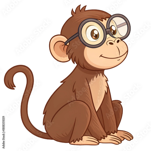 Clever cartoon monkey with glasses, ready for educational fun and playful learning adventures with kids