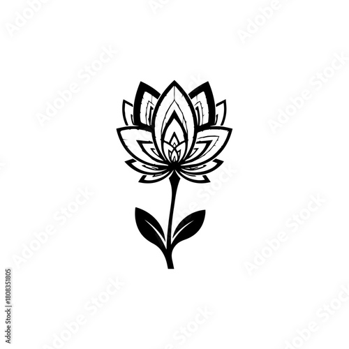 Elegant Lotus Flower Illustration with Intricate Line Work