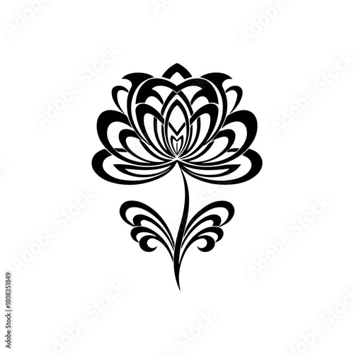 Elegant Black and White Ornamental Flower Illustration
