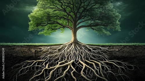 Stunning tree with expansive roots symbolizing growth and stability in nature