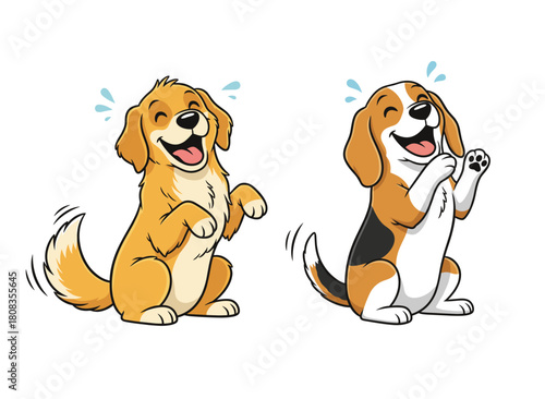 Dogs Cute Playful Cartoon Puppies on White Background