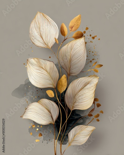 Elegant Botanical Design with Gold Accents on Soft Gray Background
