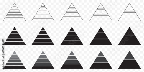 Pyramid infographic icon. Pyramid icon. Triangle hierarchy data segments collection. Black color pyramid Icon Set. Logo illustration. EPS 10.