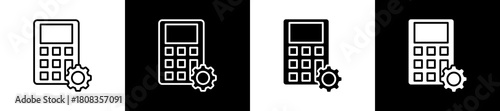 Calculation  icon variations in line and glyph style on black and white background