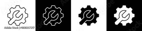 Maintenance  icon variations in line and glyph style on black and white background
