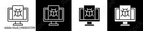 Debugging  icon variations in line and glyph style on black and white background