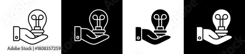 Solutions  icon variations in line and glyph style on black and white background
