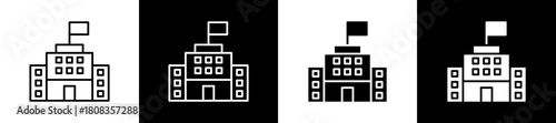 School  icon variations in line and glyph style on black and white background
