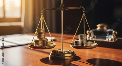 Scales of Justice with Coins - Balancing Wealth and Fairness.