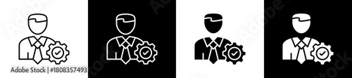 Manager  icon variations in line and glyph style on black and white background