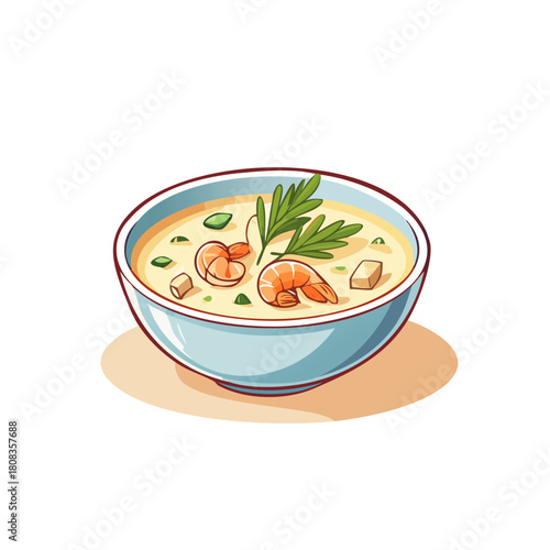 Bowl of Creamy Shrimp Soup with Parsley Garnish.