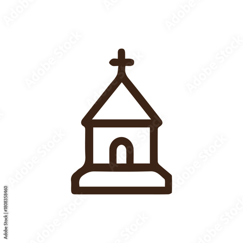 Simple brown outline church icon representing faith and community worship space