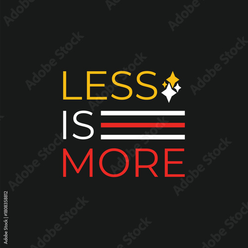 Black t shirt with minimalist less is more typography design featuring geometric shapes and stripes