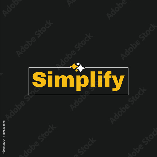 Black t shirt with the word simplify in bold yellow lettering inside a white outline box on the chest