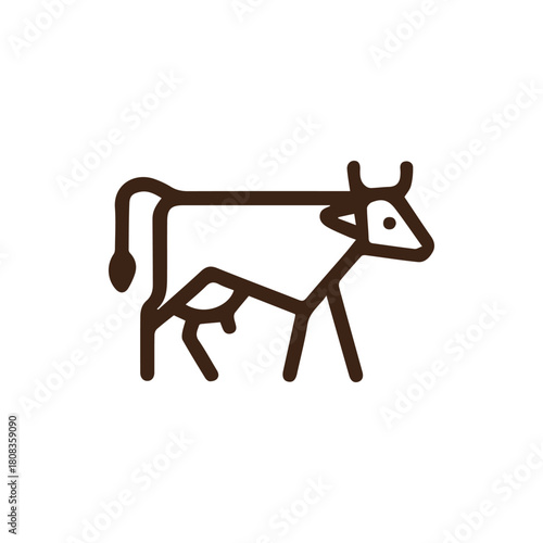 A stylized brown outline illustration of a dairy cow icon a simple farm animal