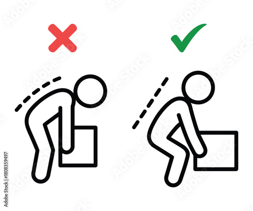 Correct Lifting Technique Posture Icon Vector Back Safety Guide