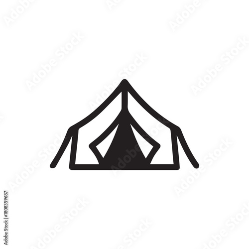 A sleek black tent icon for outdoor adventures camping and wilderness escapes
