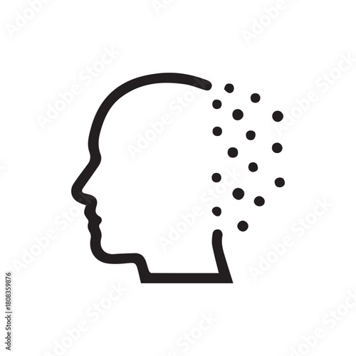Human head silhouette with thoughts dispersing representing memory loss