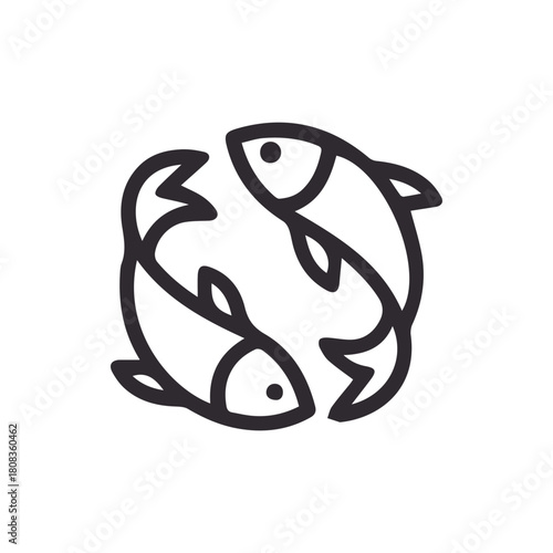 Pisces zodiac sign symbol with two minimalist fish forming a balanced artistic circle