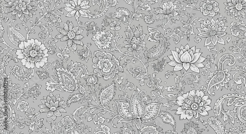 Elegant monochrome seamless floral pattern with intricate details.