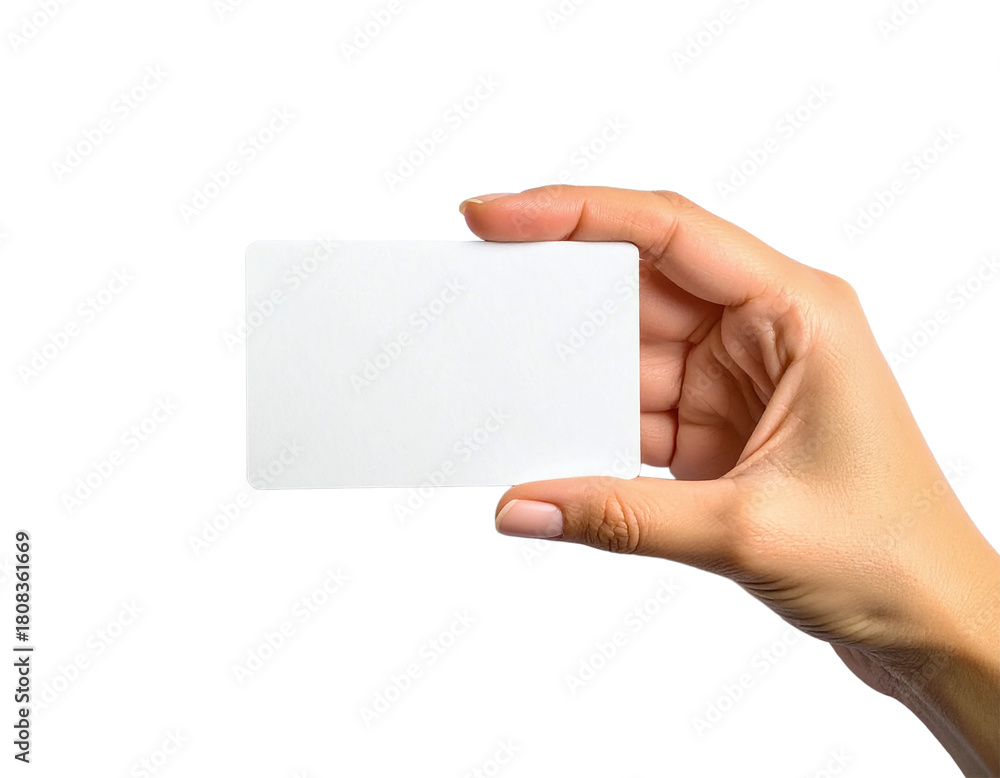 Obraz premium Hand holding blank card mockup presentation business identity on transparent background