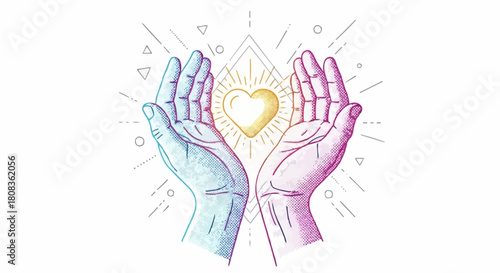 Hands Holding a Glowing Heart - Symbol of Love and Compassion.