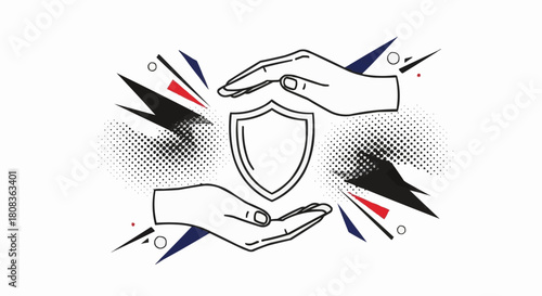 Hands protecting a shield, symbolizing security and protection.