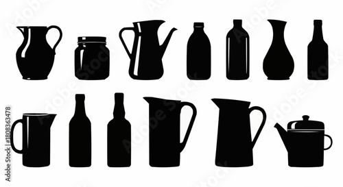 Silhouette Collection of Pitchers, Jars, and Bottles.