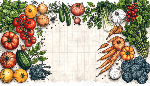 Organic Charcoal Fresh Produce Doodles for Market Branding