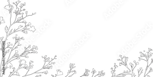 vector floral background with various sketch lines or silhouette art, border of various flowers patterns with hand drawn sketch art.
