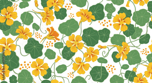 Elegant yellow nasturtium floral pattern for timeless designs, adding a splash of vibrant vintage charm to your creative projects and springtime themes