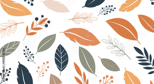 Elegant fall leaves and berries pattern creates a warm autumnal vibe, perfect for backgrounds, stationery, and seasonal designs that evoke cozy feelings