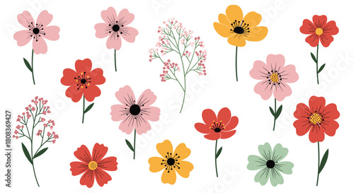Delightful floral pattern with vibrant blooms for spring designs and cheerful backgrounds, perfect for invitations and modern botanical projects
